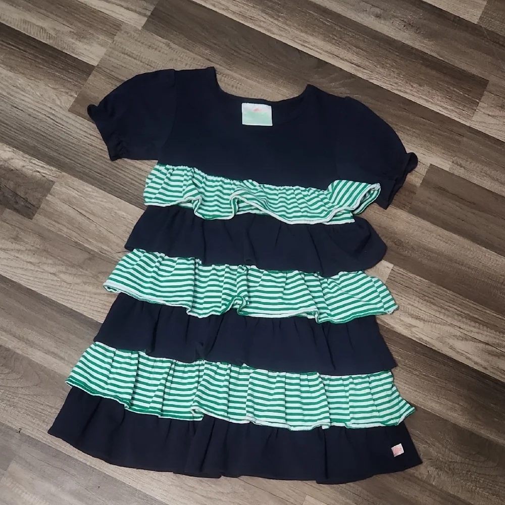 Lolly Wolly Doodle Navy and Green Ruffle Dress Size 7